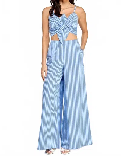 Milk & Honey Striped Down Set In Blue/white