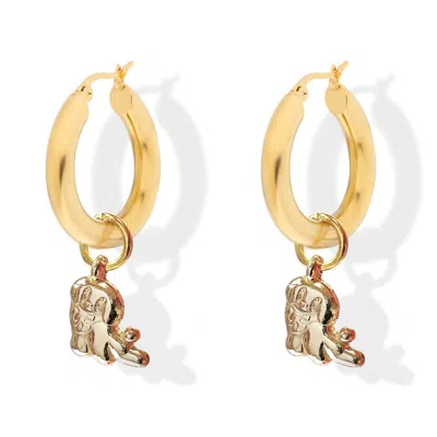 Milk Tooth Ldn Women's Gold Doggy Charm Mini Hoops