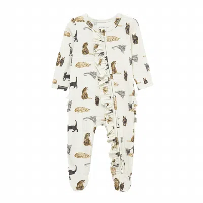 Milkbarn Kids' Baby's Cat Cotton Stretch Ruffle Footed Romper In Cream In White