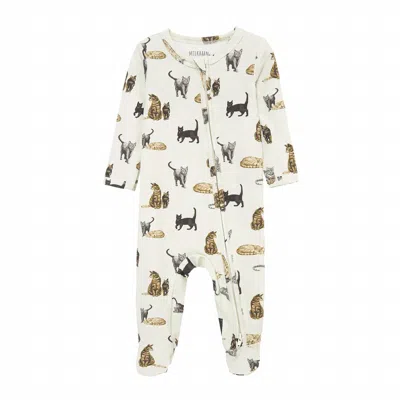 Milkbarn Kids' Baby's Cat Cotton Stretch Zipper Footed Romper In Cream In White