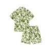 Milkbarn Kids'  Collar Button-up Shirt And Shorts Set In Green