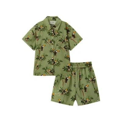 Milkbarn Kids'  Collar Button-up Shirt And Shorts Set In Green