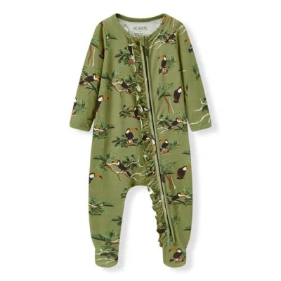 Milkbarn Babies'  Cotton Stretch Ruffle Footed Romper In Green