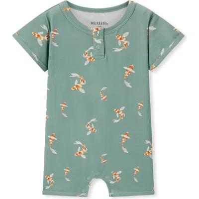 Milkbarn Babies'  Cotton Stretch Shortall In Green