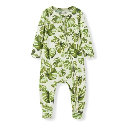 Milkbarn Kids'  Cotton Stretch Zipper Footed Romper In Green