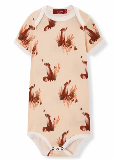Milkbarn Kid's Floral Fox Organic Cotton Short Sleeve One Piece In Brown Multi