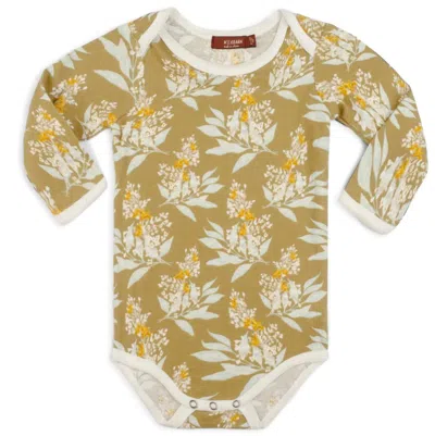 Milkbarn Kid's Floral Organic Cotton Long Sleeve One Piece In Gold In Brown