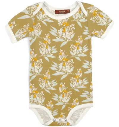 Milkbarn Kid's Floral Organic Cotton Short Sleeve One Piece In Gold In Green
