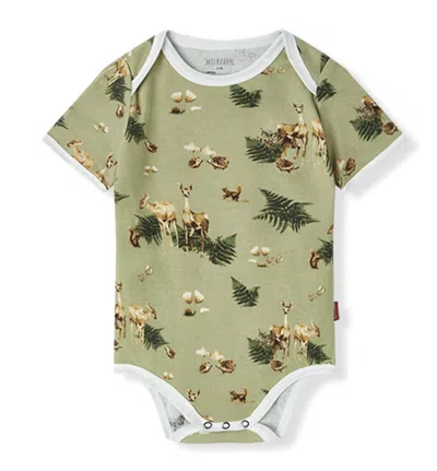 Milkbarn Kid's Forest Party Organic Cotton Short Sleeve One Piece In Green Multi