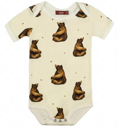 Milkbarn Kid's Honey Bear Bamboo Short Sleeve One Piece In Cream Multi In Neutral