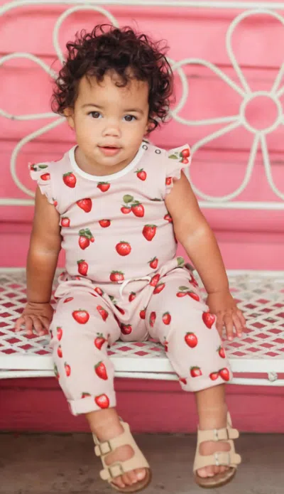 Milkbarn Kid's Strawberry Organic Cotton Ruffle One Piece In Pink
