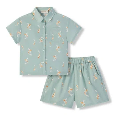 Milkbarn Babies'  Linen Buttonup Shirt And Shorts Set In Green