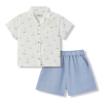 Milkbarn Babies'  Linen Buttonup Shirt And Shorts Set In Multi