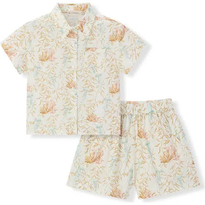 Milkbarn Babies'  Linen Buttonup Shirt And Shorts Set In Multi