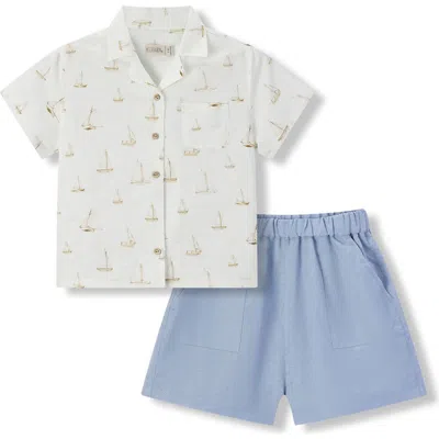 Milkbarn Babies'  Linen Buttonup Shirt And Shorts Set In Neutral
