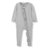 Milkbarn Babies'  Luxe Solid Ruffle Footed Romper In Gray