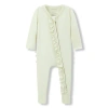 Milkbarn Luxe Solid Ruffle Footed Romper In Green