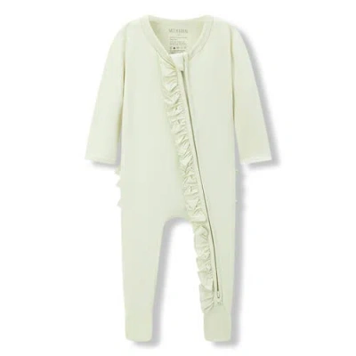 Milkbarn Babies'  Luxe Solid Ruffle Footed Romper In Green