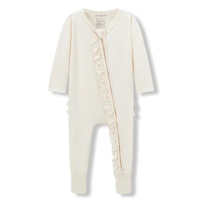 Milkbarn Babies'  Luxe Solid Ruffle Footed Romper In White
