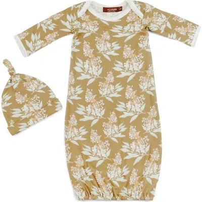 Milkbarn Kids'  Luxe Stretch Newborn Gown And Hat Set In Brown