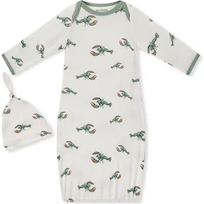 Milkbarn Kids'  Luxe Stretch Newborn Gown And Hat Set In Green