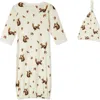 Milkbarn Luxe Stretch Newborn Gown And Hat Set In Brown