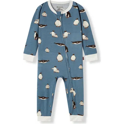 Milkbarn Kids'  Luxe Stretch Zipper Pajama In Blue