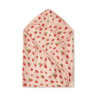 Milkbarn Organic Cotton Hooded Swaddle In Red