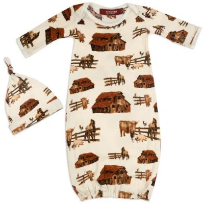 Milkbarn Kids'  Organic Cotton Newborn Gown And Hat Set In Brown