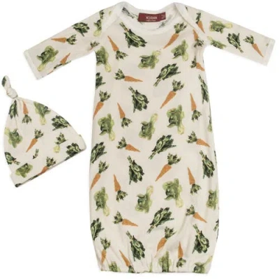 Milkbarn Kids'  Organic Cotton Newborn Gown And Hat Set In Green
