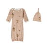 Milkbarn Kids'  Organic Cotton Newborn Gown And Hat Set In Brown