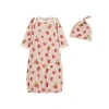 Milkbarn Kids'  Organic Cotton Newborn Gown And Hat Set In Red