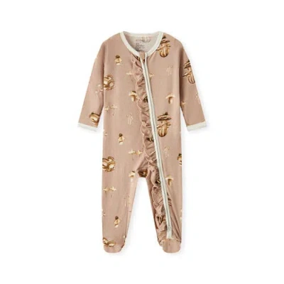 Milkbarn Babies'  Organic Cotton Ruffle Footed Romper In Brown
