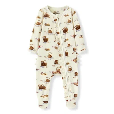 Milkbarn Babies'  Organic Cotton Ruffle Footed Romper In Neutral