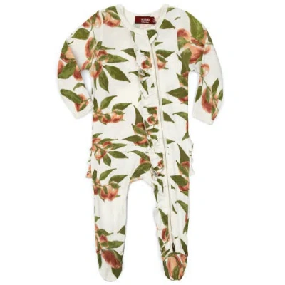 Milkbarn Babies'  Organic Cotton Ruffle Zipper Footed Romper In Orange