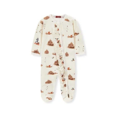 Milkbarn Babies'  Organic Cotton Ruffle Zipper Footed Romper In Sand