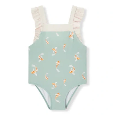 Milkbarn Babies'  Ruffle Square Neck Swimsuit In Green