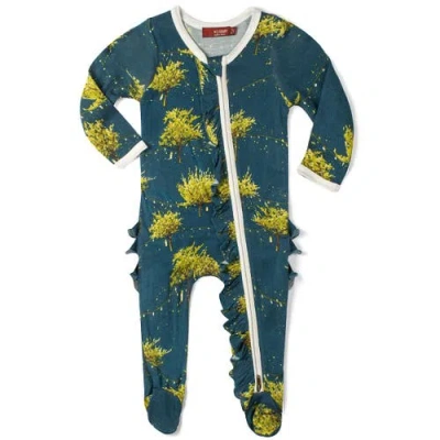 Milkbarn Babies'  Ruffle Zipper Footed Romper In Green