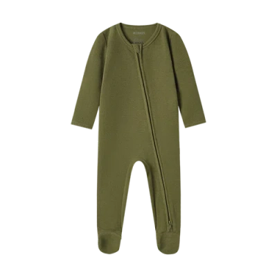 Milkbarn Kids'  Waffle Zipper Footed Romper In Green
