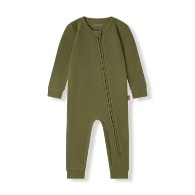 Milkbarn Babies'  Waffle Zipper Pajama In Green
