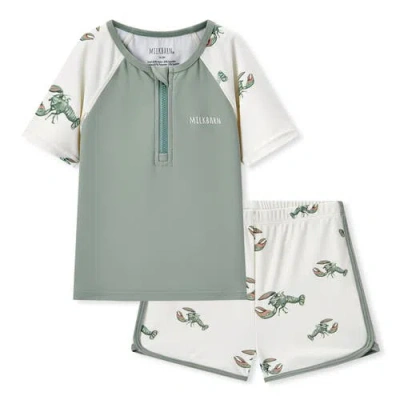 Milkbarn Kids'  Zipper Top And Swim Trunks In Blue