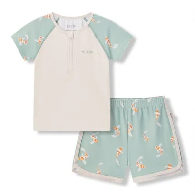Milkbarn Kids'  Zipper Top And Swim Trunks In Green