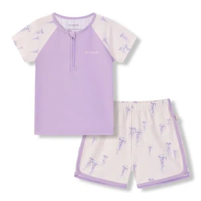 Milkbarn Kids'  Zipper Top And Swim Trunks In Purple
