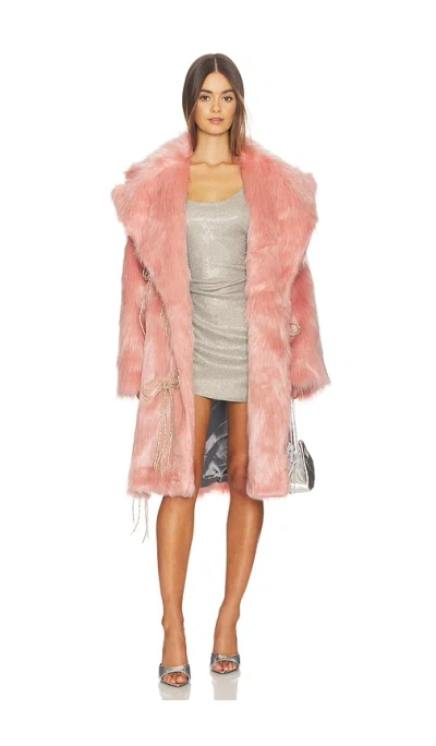 Milkwhite Faux Fur Coat With Faux Pearls In Pink