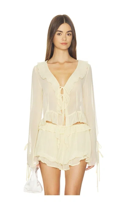 Milkwhite Ruffle Long Sleeve Shirt In Yellow