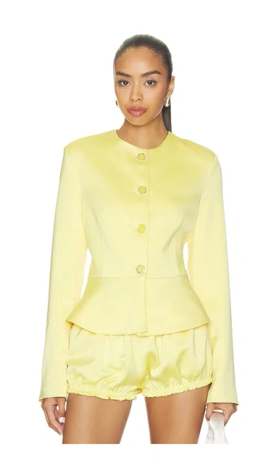 Milkwhite Satin Button Up Blazer In Yellow