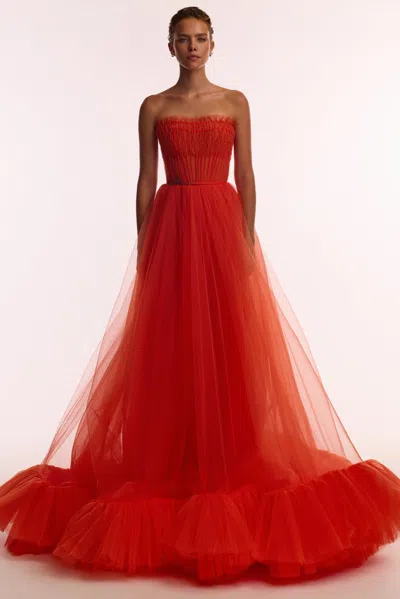 Milla Airy Tulle Maxi Dress In Fiery Coral In Orange