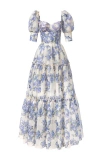 Milla Hydrangea Feminine Voluminous Sheer Sleeves Dress In Hydrangea