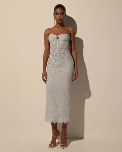 Milla Beaded Lace Corset Dress In Blue