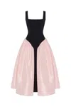 Milla Black Corset Dress On Straps With A Glossy Pink Midi Skirt